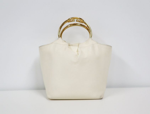 VALENTINO GARAVANI 4W2B0N18TLJ Leather Hand Bag White Gold w/ Dust Bag - 第 1/8 張圖片