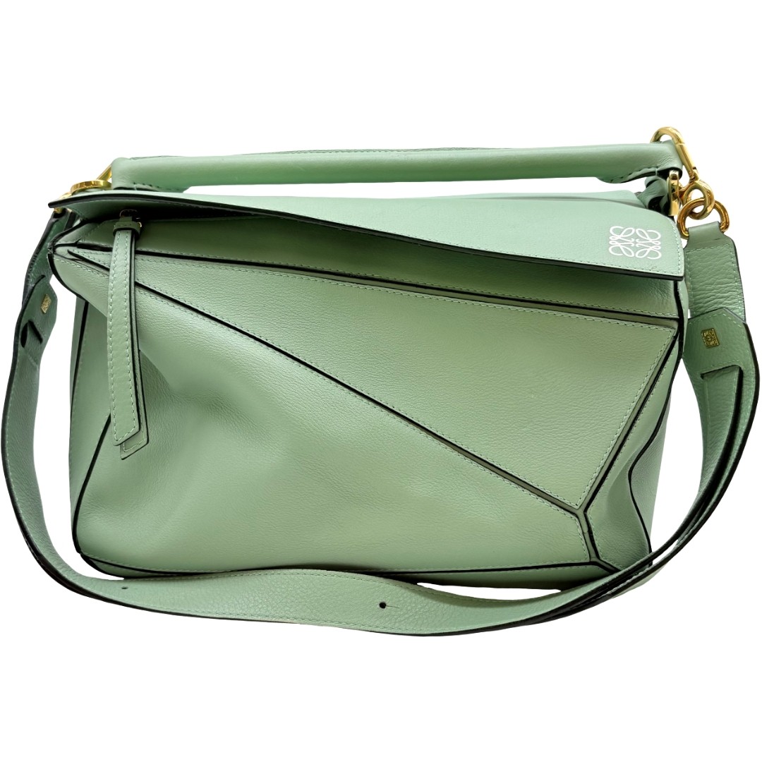 Authentic LOEWE Puzzle Bag MM Hand Bag Mint Green Leather #36638471