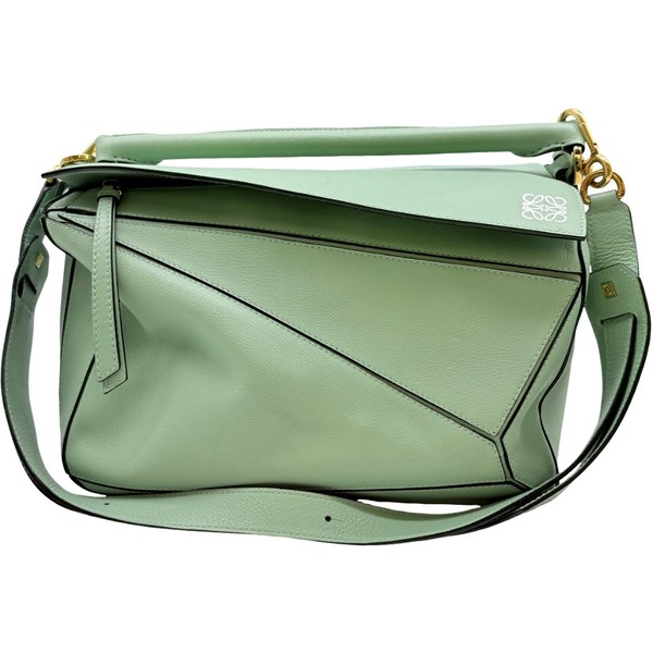 Authentic LOEWE Puzzle Bag MM Hand Bag Mint Green Leather #36638471