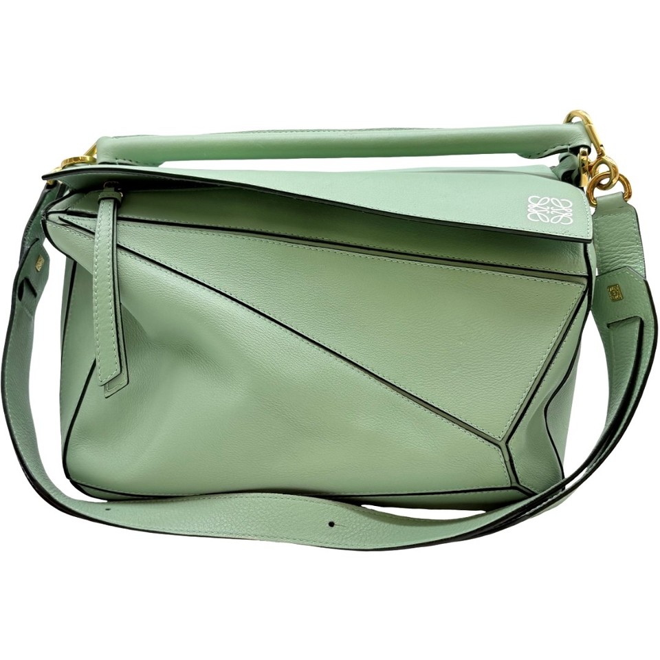 Authentic LOEWE Puzzle Bag MM Hand Bag Mint Green Leather #36638471