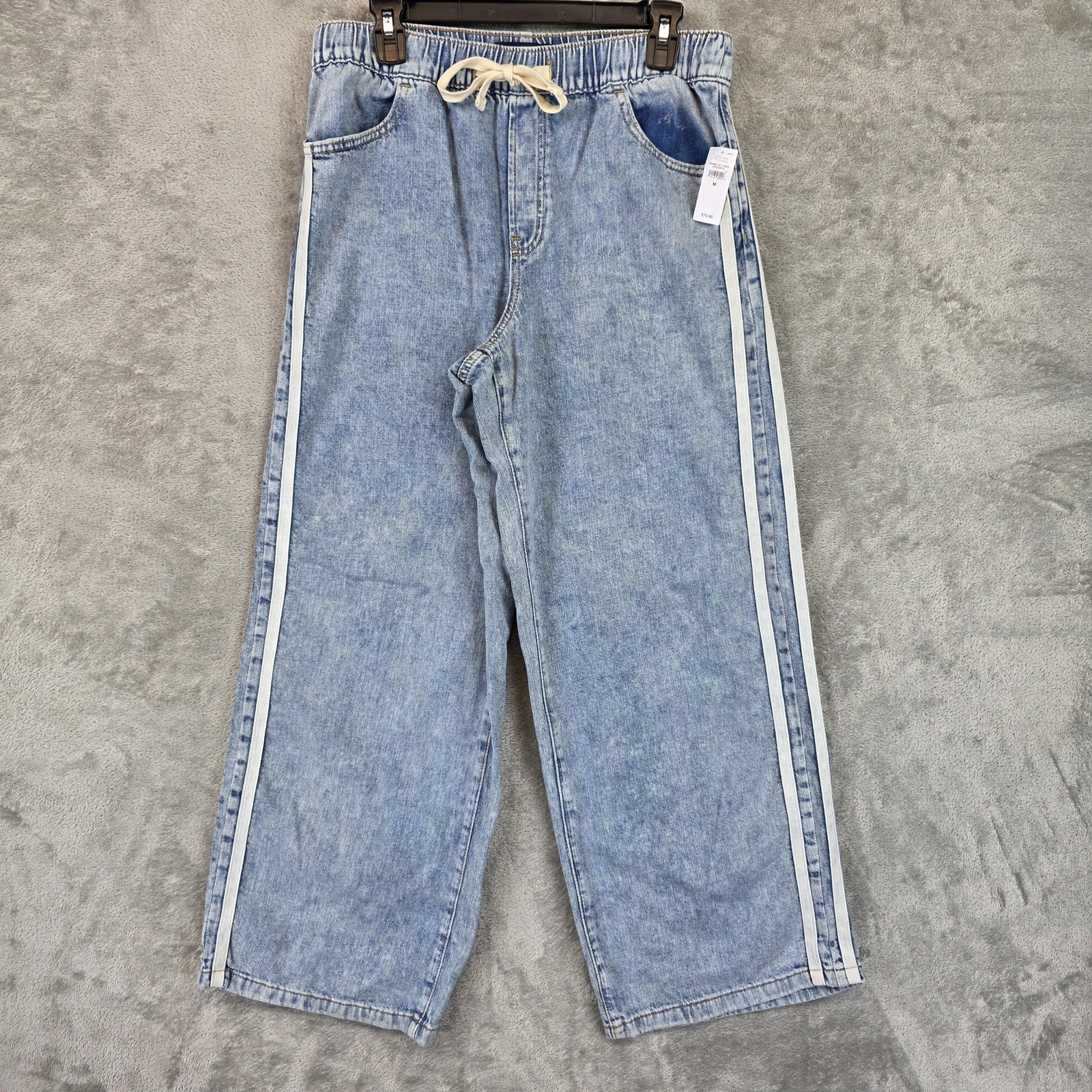 Gap Pull On Wide-Leg Jeans Womens M Blue Med Wash High Rise Relaxed Denim