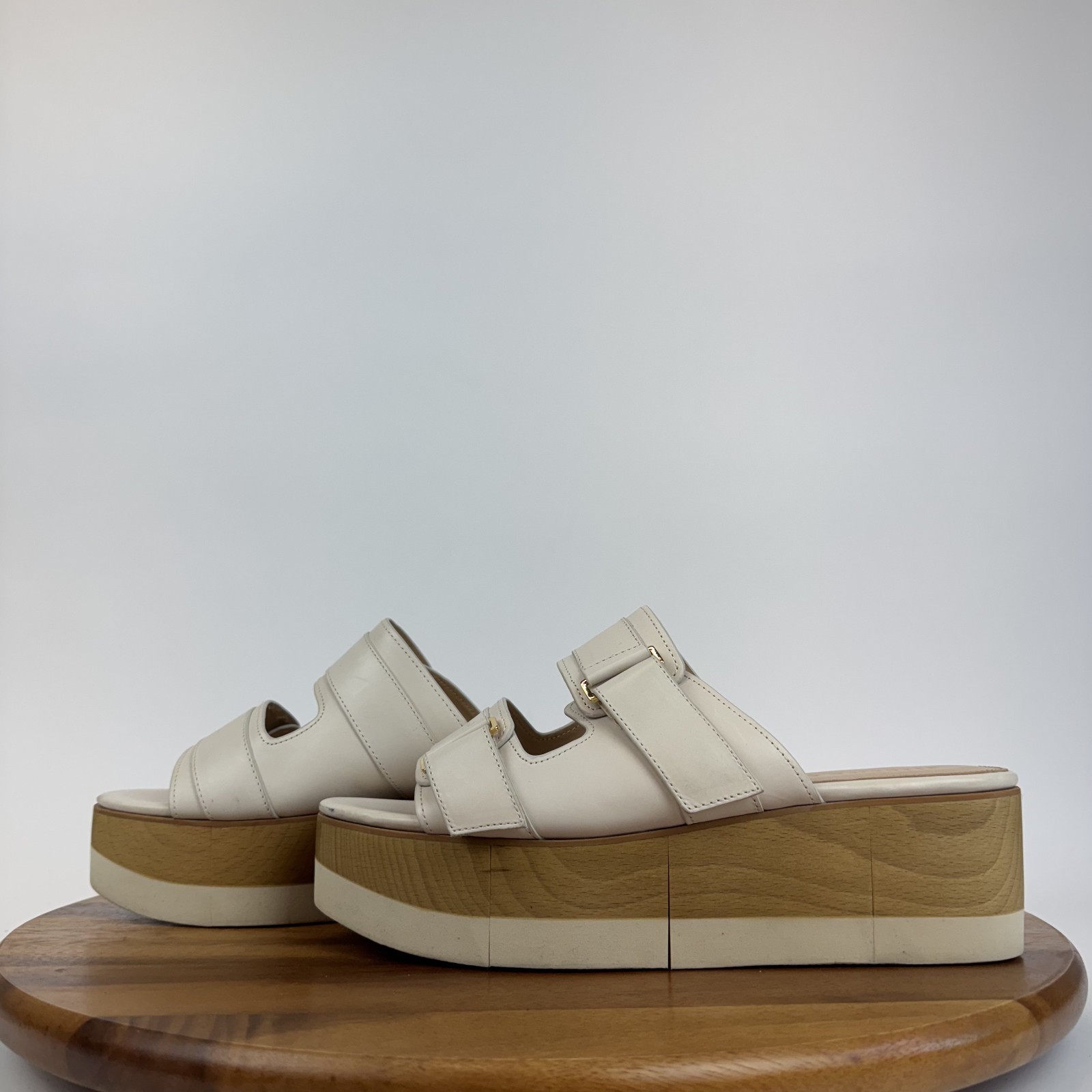 APL Nuovo scivolo donna Veronica barba Welda pelle avorio plateau zeppa taglia 10 M