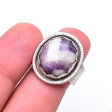 Chevron Amethyst Oxidised 925 Sterling Silver Ring s.8 R54, Christmas Gift