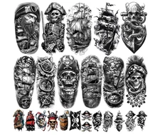 71 Sheets Pirate Temporary Tattoos Compass Anchor Shark Wave Skull StickerAdults