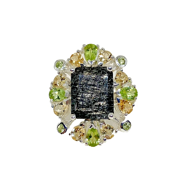 Anillo de cuarzo de rutilo de titanio | Plata de ley maciza | Anillo de cóctel talla 8 Foto 2 de 4