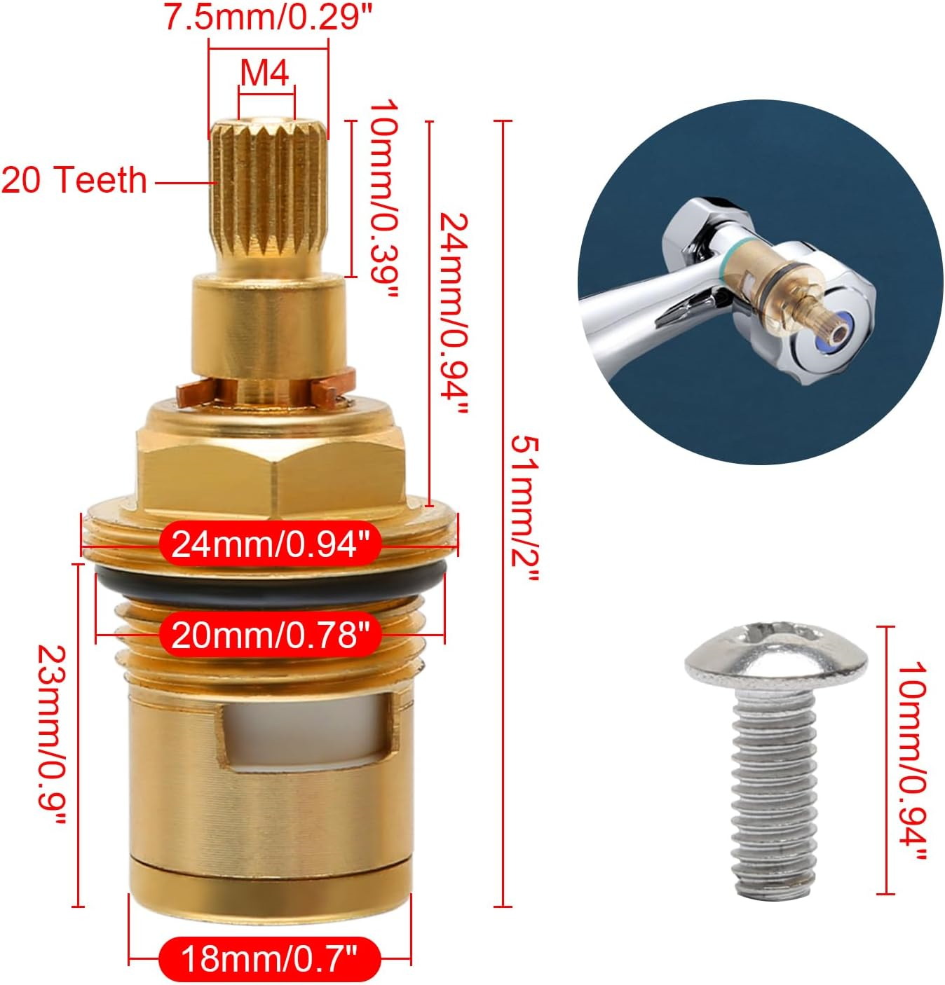2 Pcs Ceramic Tap Cartridge 1/4 Turn 20 Spline, Tap Valve Replacement