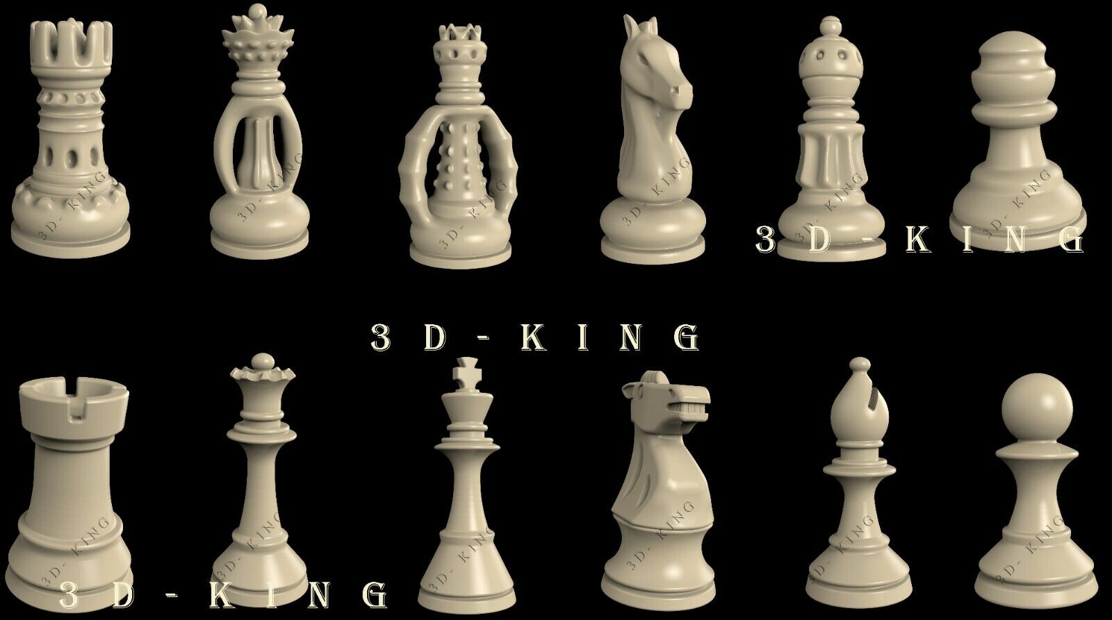 12 Pcs 3D STL Model CHESS STAR WARS SET for CNC ROUTER Aspire 3D