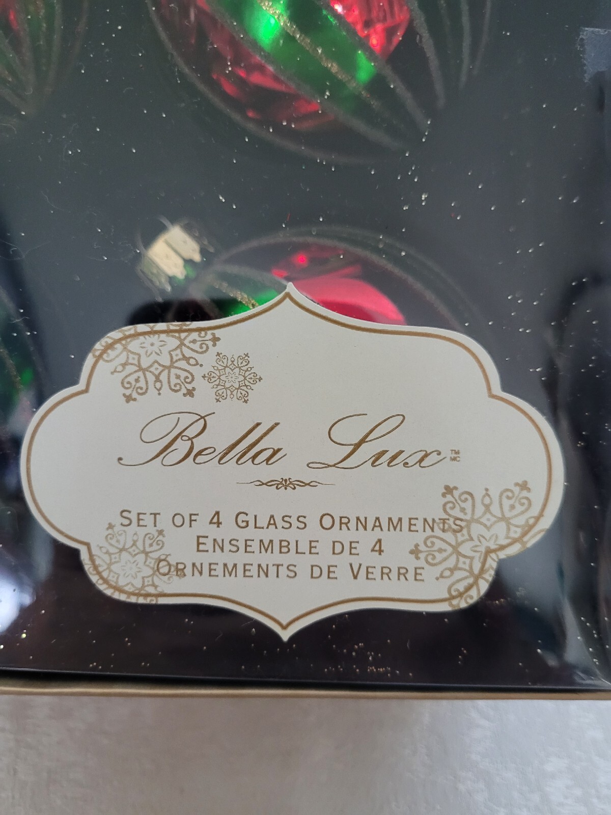 Bella Lux Holiday Collection Glass Ornaments Red & Green Striped Gold