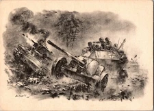 Mint Germany Military Art Postcard WWII Granadier Panzer in Battlefield