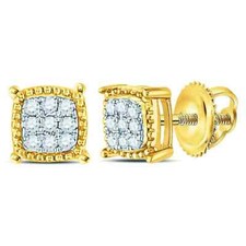 10kt Yellow Gold Genuine Diamond Square Milgrain Cluster Earrings 1/10 Cttw