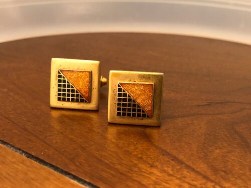 Vintage Cuff links marked P&K Orange Leathery Black - Picture 1 of 2