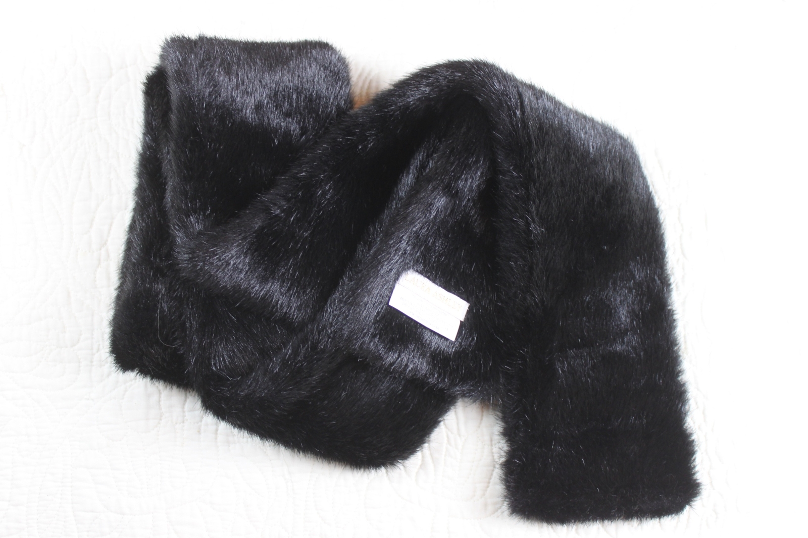 Laura Ashley Faux Fur Scarf Plush Black w4 Gem