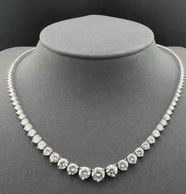 $86000 14K Solid White Gold 13.30ct Round Diamond Graduated Tennis Necklace!