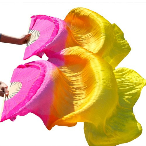 Bauchtanz Seidenfan 100 % echte Seide lange Seidenfans Farbverlauf Tanzfans - Bild 3 von 47