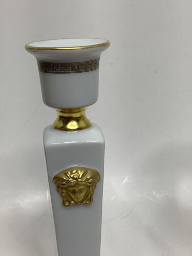Versace Rosenthal Gorgona Gold Weiß Kerzenständer 8" 2er Set Selten Paar Rarität - Bild 3 von 7