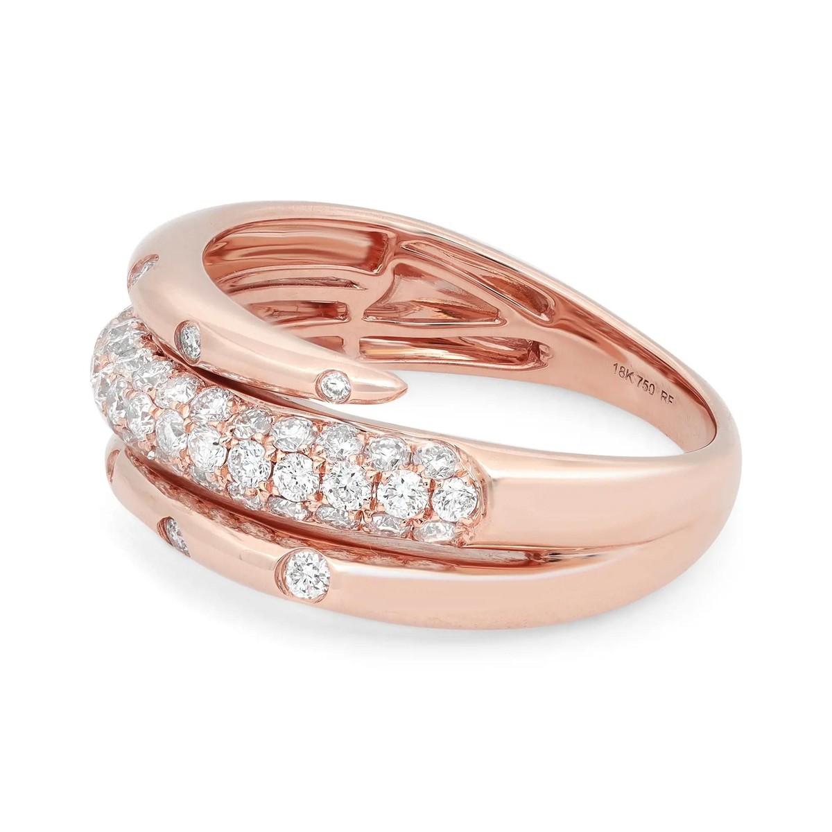 Rachel Koen Round Cut Diamond Spiral Band Ring 18K Rose Gold Size 