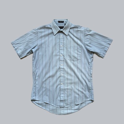 CHRISTIAN DIOR Monsieur Vintage Blue Short Sleeve Striped Shirt Size M