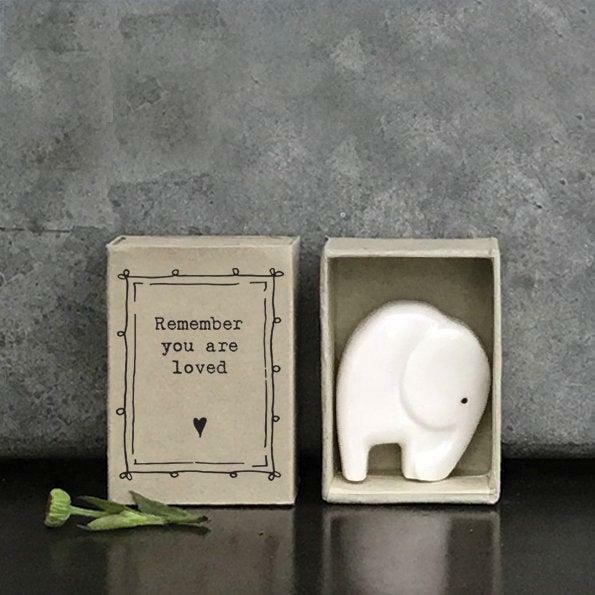 Porcelain Elephant Matchbox Gift - Remember You Are Loved - East Of India