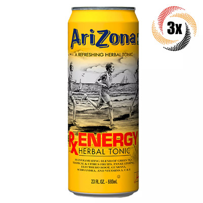 3x Cans Arizona Rx Energy Refreshing Herbal Tonic | 23oz | Energizing Blend