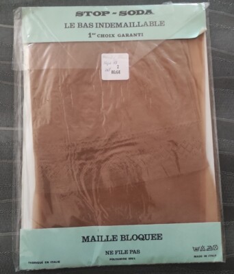 Lot De 2 Bas Nylon Indémaillables STOP-SODA Vintage Beige T2 – Neufs Avec Étiquettes