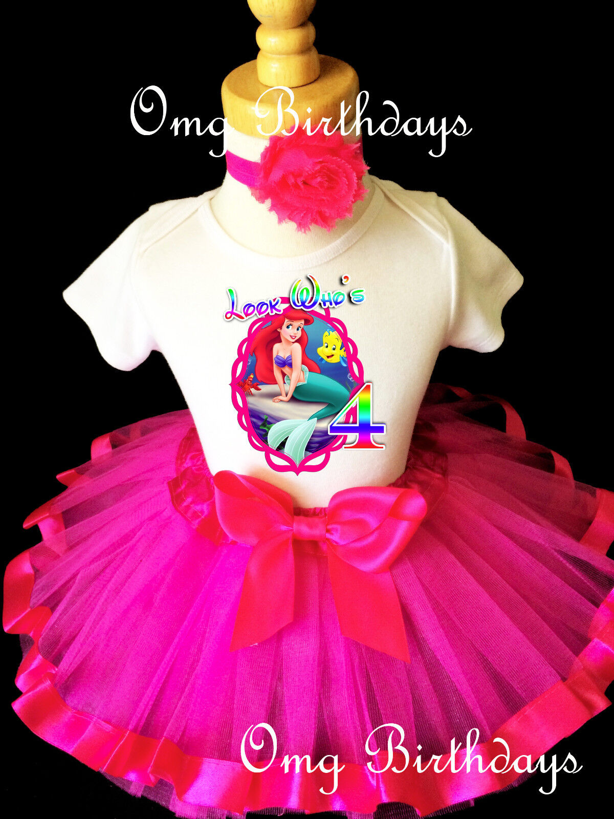 Ariel Little Mermaid Hot Pink 4th Fourth Shirt Birthday Girl Tutu Outfit  Set | eBay