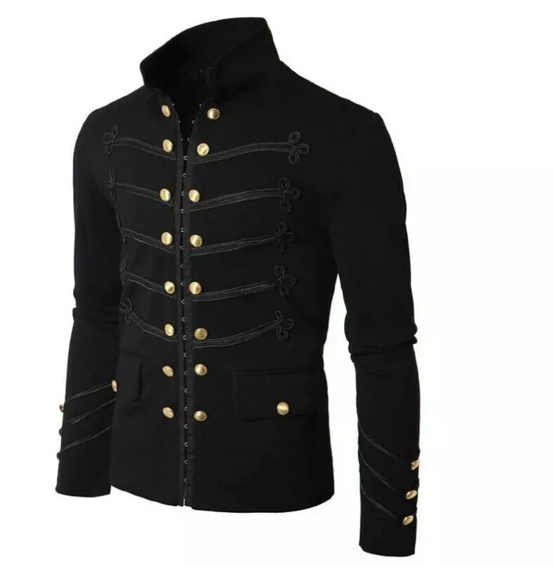 Handmade men Military Napoleon Jacket Black Embroidery cotton