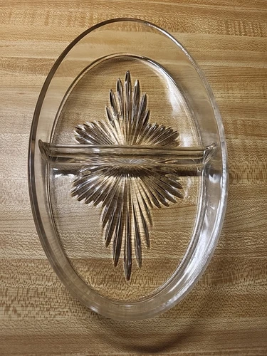 Clear Depression Glass Candy Nut Relish Divided Starburst Dish - Vintage
