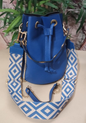 Echtleder Tasche Damen Mädchen Eimer royalblau mit Schultergurt Mis Media