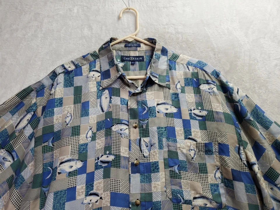 Chereskin Shirt Mens Large Multi Fish Print Short Sleeve Collared Button Down - Image 4 of 4
