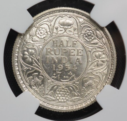 British India 1934 C 1/2 Rupee GEM NGC 65! Silver - Picture 2 of 4
