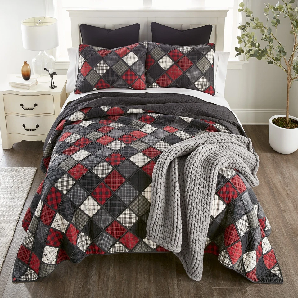 Donna Sharp Lumberjack Cotton Pieced Rag King Quilt Set Patchwork Rustic Country - Image 4 of 4