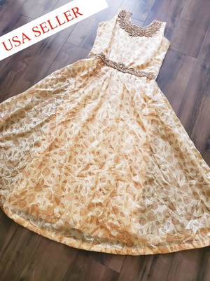 golden indian dress for women Golden White Bridal Lehenga Dress for Indian Bridal Wear LARGE