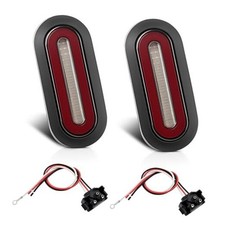 6 Inch Oval LED Trailer Tail Lights, 2 Pcs Smoked Lens Red 114 LEDs Turn