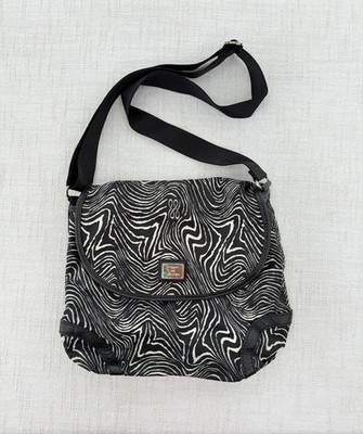 VTG Lancel Paris Crossbody Messenger Bag Wavy Zebra Canvas Leather Trim Y2K