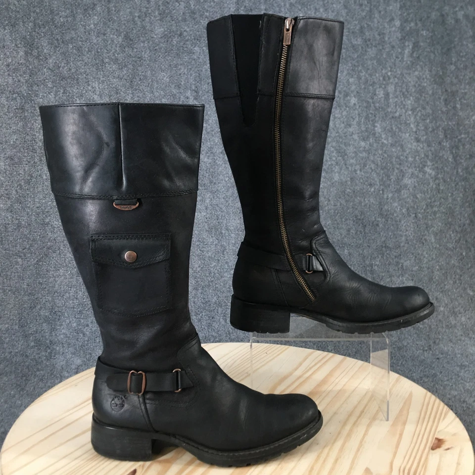 Timberland Botas Para Hombres 9 M Negro Montar Cuero Bota Alta Bolsillo con Cremallera 44379 Foto 2 de 4