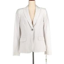 Calvin Klein Women White Pinstripe Linen Blend One Batton Jacket Size US 4