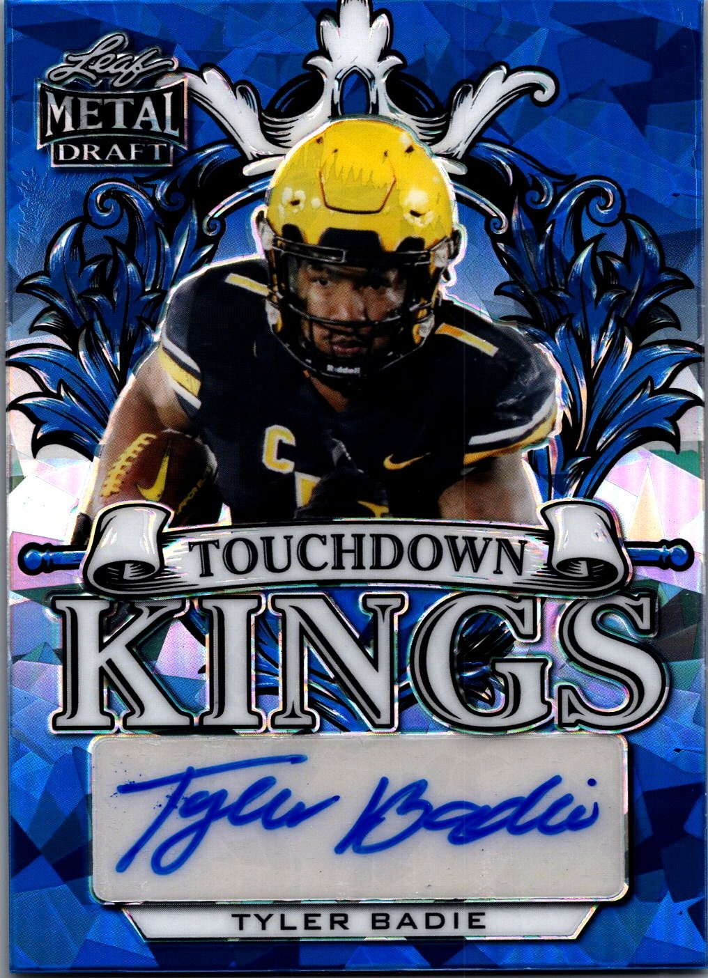 Tyler Badie Leaf Metal Draft Touchdown Kings Autographs #TKTB1 Blue Crystal