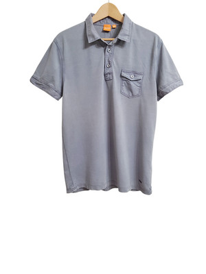 Hugo Boss Orange Mens Polo Shirt L Light Gray Short Sleeve Preppy Cotton Pocket