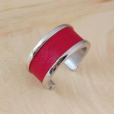 Men Women Modern Design Adjustable Red Leather Bronze Ring