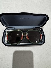 Gucci Aviator Oversized Women's Sunglasses Green Red Gold Metal Gray Gradient