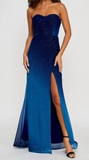 Violet Weekend Women's Juniors Blue Lined Glitter-Mesh Ombré Gown Size 11/12