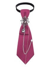 Womens Bow Tie Pre-Tied Rhinestone Bowtie with Chain Neck Tie for Hot Pink