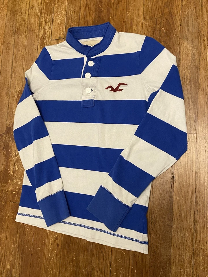 Camisa Henley manga longa listrada colorblock vintage Y2K Hollister adulto pequena - Imagem 4 de 4