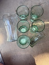 Vtg Set Of 6 Genuine Coca-Cola Green 4.5” Tall Glasses 6 oz "Look"