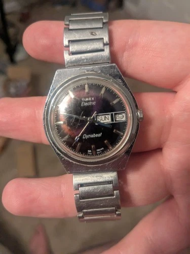 Vintage Timex Electric Dynabeat Purple Dial England Dial New Batt Tells Time D/D