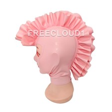 Pink Latex Hood with Mohawk headdress Cosplay Rubber Mask Back Zip Halloween