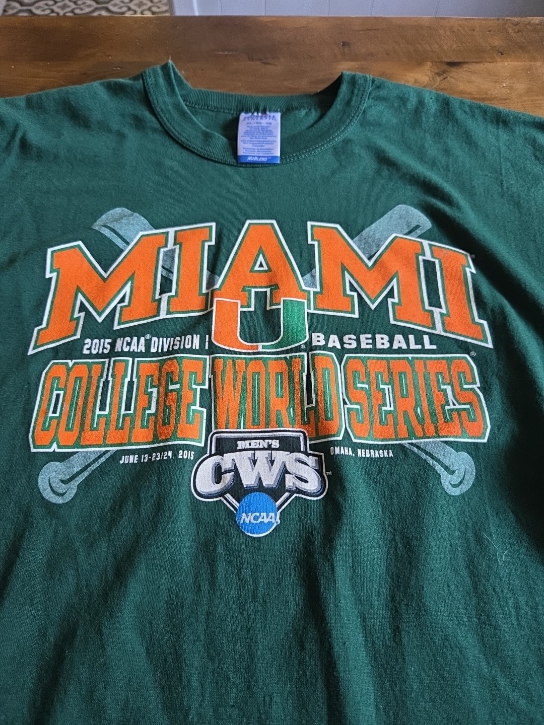 2015 NCAA Division I College World Series Miami Hurricanes T-Shirt image 2