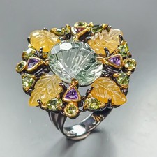 Jewellery Natural Green Amethyst Ring 925 Sterling Silver Size 8 /R460623