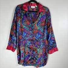 Victoria's Secret Women's M/L Multicolor Floral Satin Mid Length Sleep Shirt VTG