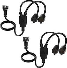 3-Prong Y Splitter Power Extension Cord 2 FT Black 2 Pack for Electric